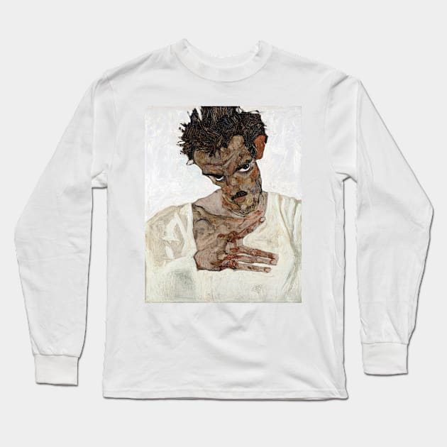 Egon Schiele Self-Portrait with Lowered Head Long Sleeve T-Shirt by pdpress